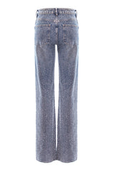 Jeans Drepti cu Strasuri, Denim