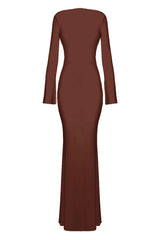 Rochie Maxi cu Spatele Deschis si Drapat, Umber