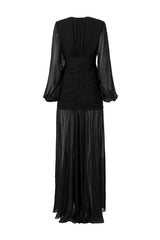 Rochie Lunga cu Detalii Plisate, Neagra