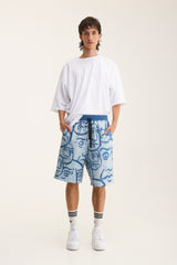 Bermuda Shorts in Blue with Faces