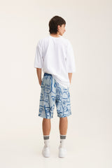 Bermuda Shorts in Blue with Faces