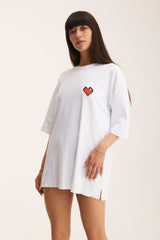 Oversized White T-shirt with Heart Logo