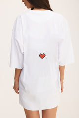 Oversized White T-shirt with Heart Logo