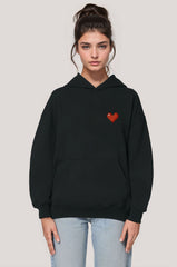 Cotton Hoodie in Black with Heart Logo