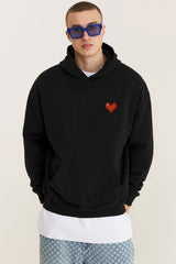 Cotton Hoodie in Black with Heart Logo