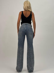 Jeans Drepti cu Strasuri, Denim