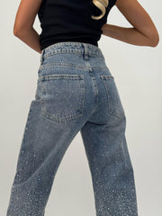 Jeans Drepti cu Strasuri, Denim