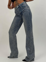 Jeans Drepti cu Strasuri, Denim