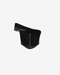 Corset din Dantela cu Drapaj Asimetric, Negru