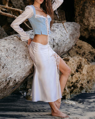 Fusta Midi din Satin Carmen, Alba