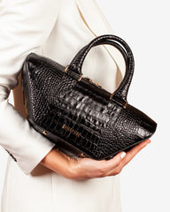 Geanta de Piele "Boat", Negru Croc