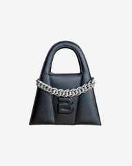 Black Leather Minnie Lock Bag with Chain