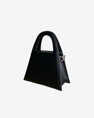 Black Leather Minnie Lock Bag with Chain