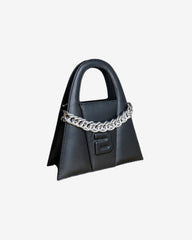 Black Leather Minnie Lock Bag with Chain