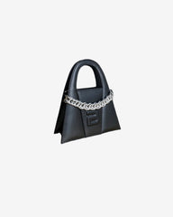 Geanta Mini de Piele cu Lant "Lock", Neagra