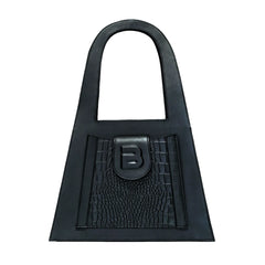 Black genuine leather Lock hand and shoulder bag