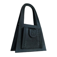 Geanta de piele Lock neagra croc