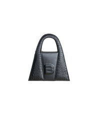 Geanta de piele mini Lock negru croc