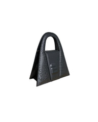 Black Croc Leather Minnie Lock Bag