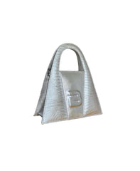 Silver Croc Leather Minnie Lock Bag