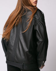 Jacheta din Piele Biker, Neagra