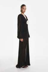Rochie Lunga cu Detalii Plisate, Neagra