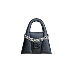 Black Leather Minnie Lock Bag with Chain