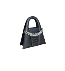 Black Leather Minnie Lock Bag with Chain