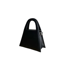 Black Leather Minnie Lock Bag with Chain