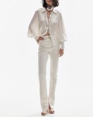 Pantaloni din Bumbac cu Cusaturi, Albi