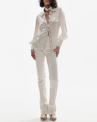 Pantaloni din Bumbac cu Cusaturi, Albi