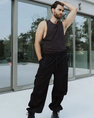 Pantaloni Cargo Largi cu Buzunare, Negri