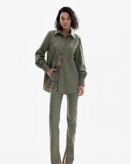 Pantaloni din Piele Vegana, Verde Olive