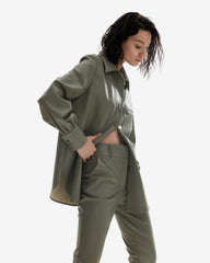 Camasa din Piele Vegana, Verde Olive