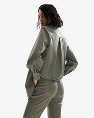 Pantaloni din Piele Vegana, Verde Olive
