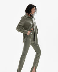 Pantaloni din Piele Vegana, Verde Olive