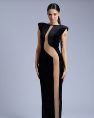 Rochie Blankie din Catifea cu Detaliu Tulle, Neagra
