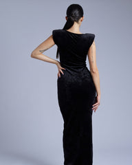 Rochie Blankie din Catifea cu Detaliu Tulle, Neagra