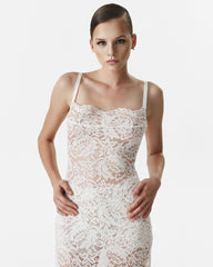 Rochie din Dantela cu Flori, Alba