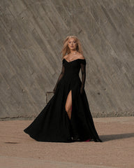 Rochie de Gala cu Manusi Timeless Sparkle, Neagra