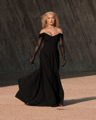 Rochie de Gala cu Manusi Timeless Sparkle, Neagra