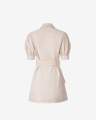 Rochie din Bumbac cu Cusaturi Decorative, Crem
