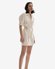 Rochie din Bumbac cu Cusaturi Decorative, Crem