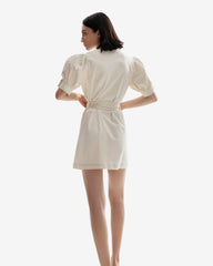 Rochie din Bumbac cu Cusaturi Decorative, Crem