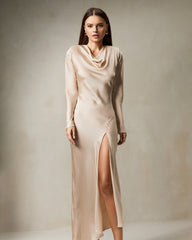 Rochie din Satin Infinity, Bej