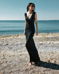 Rochie Lunga din paiete "All Eyes on You", Neagra