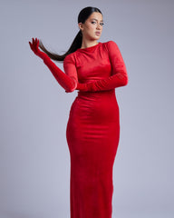 Rochie Lunga Blankie din Catifea, Rosie