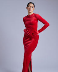 Rochie Lunga Blankie din Catifea, Rosie