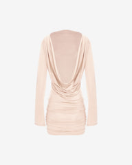 Rochie Mini cu Spatele Deschis si Drapat, Alb Laptos