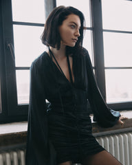 Rochie Mini cu Fronseuri, Neagra